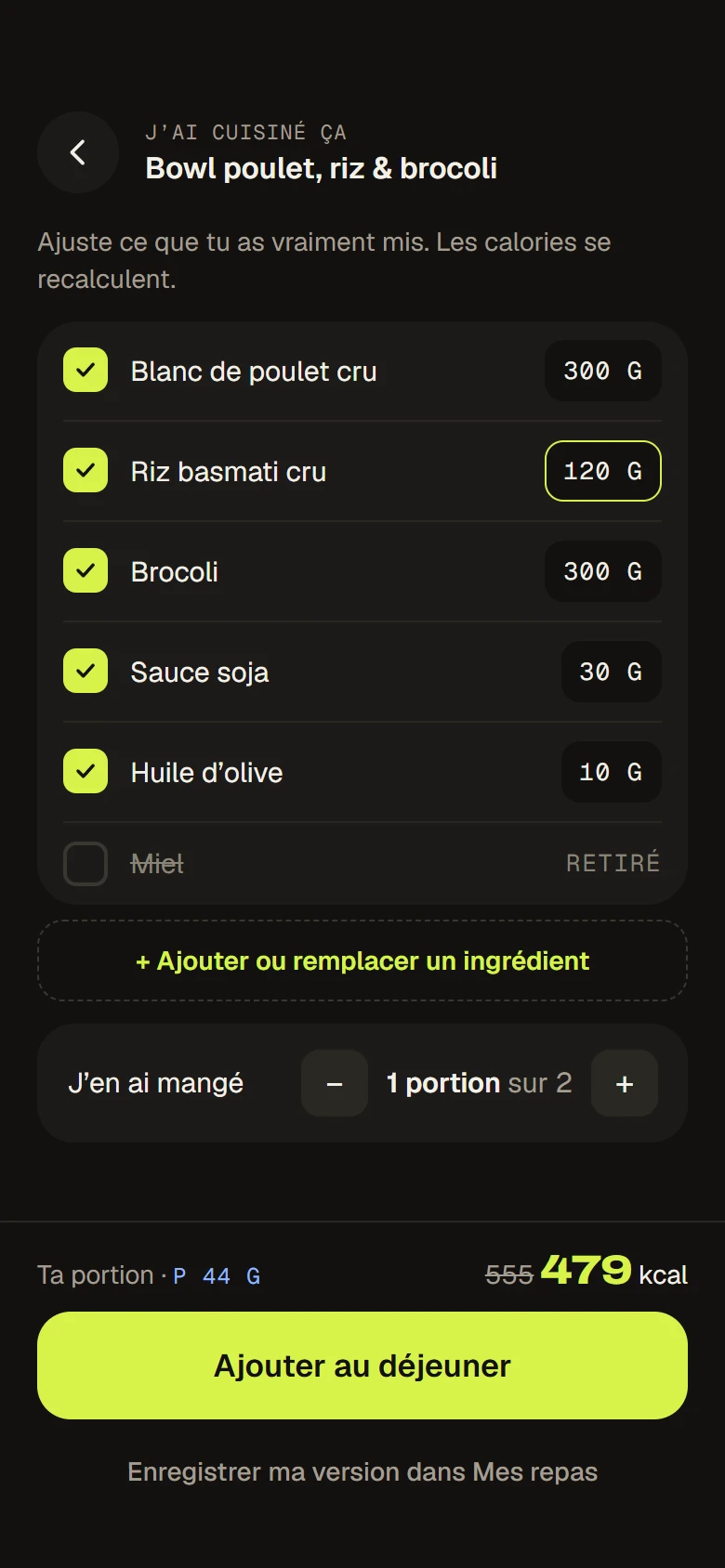 Écran J’ai cuisiné ça